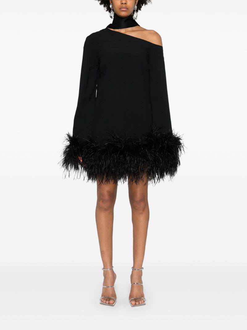 Black Feather-trimmer Mini Dress