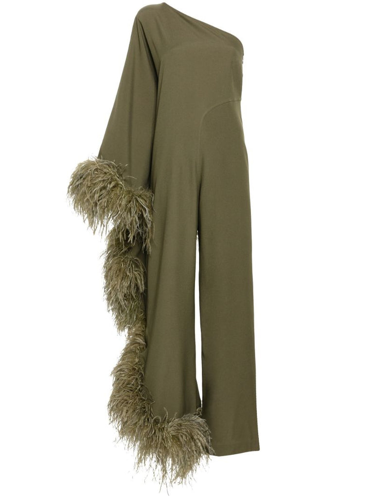 Green Feather-trim Cady Jumpsuit