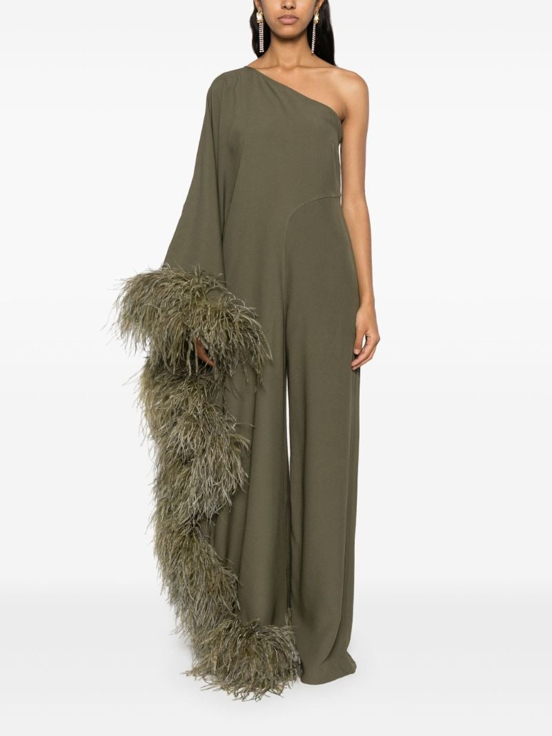 Green Feather-trim Cady Jumpsuit
