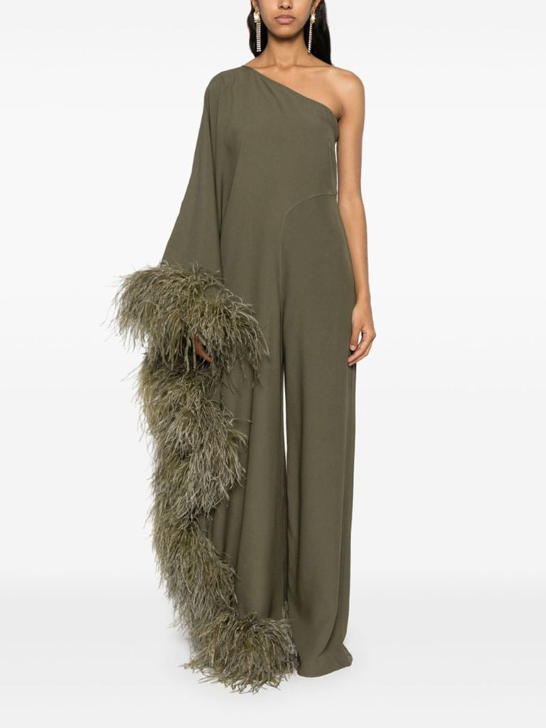 Green Feather-trim Cady Jumpsuit