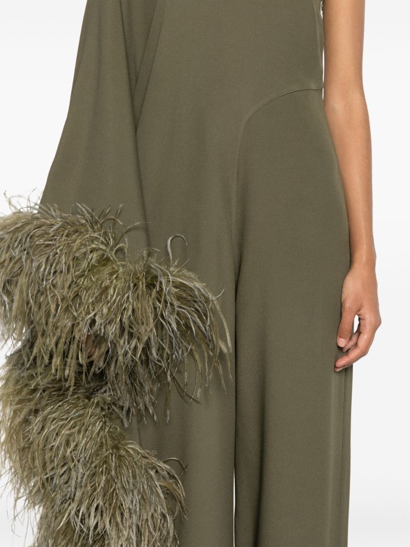 Green Feather-trim Cady Jumpsuit
