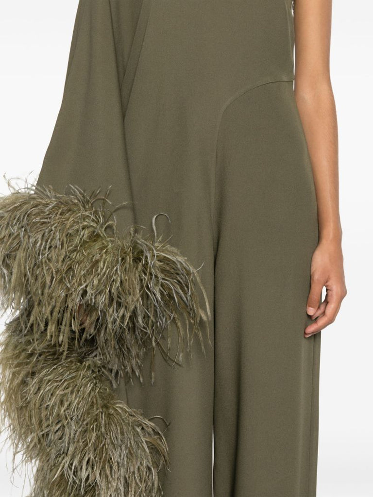 Green Feather-trim Cady Jumpsuit