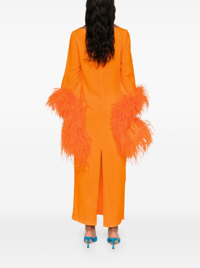 Orange Feather-trim Midi Dress