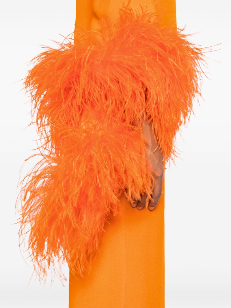 Orange Feather-trim Midi Dress