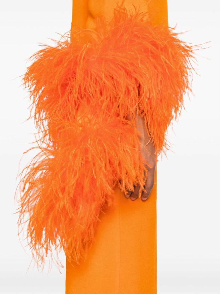 Orange Feather-trim Midi Dress