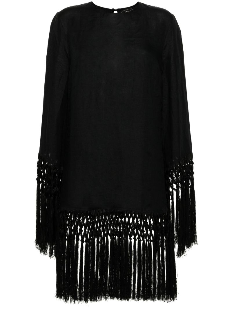 Black Tassel-trim Linen Dress
