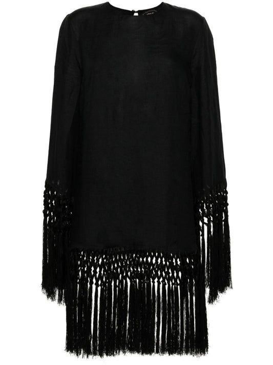 Black Tassel-trim Linen Dress