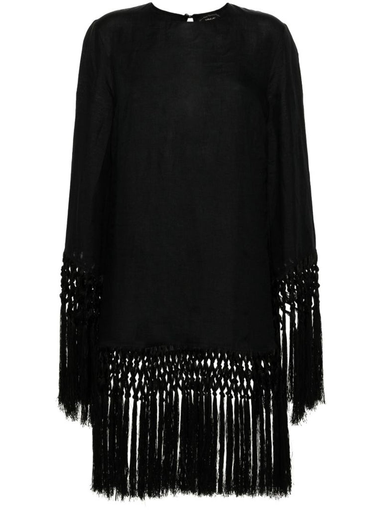Black Tassel-trim Linen Dress