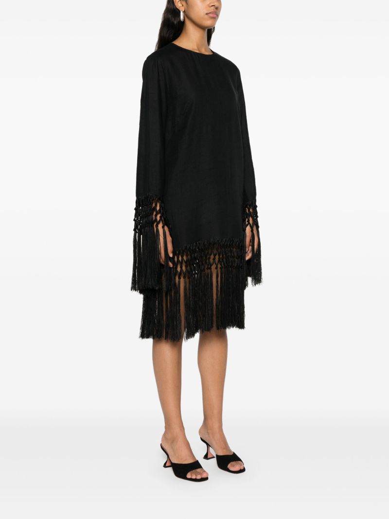 Black Tassel-trim Linen Dress