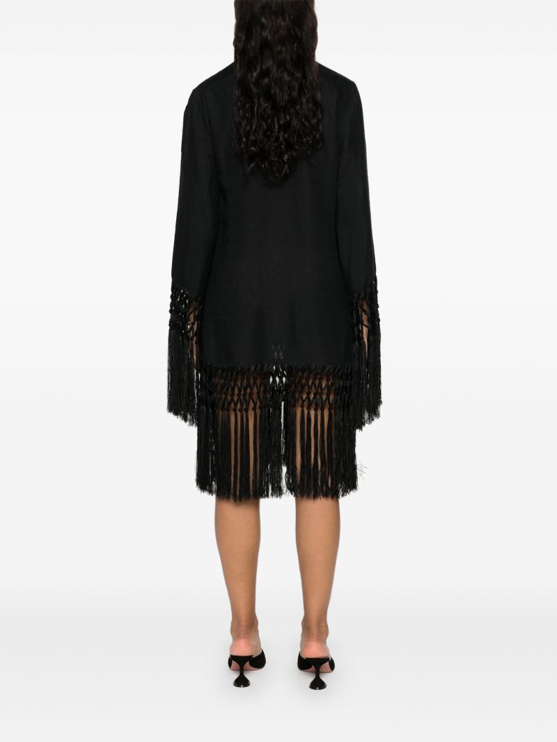 Black Tassel-trim Linen Dress