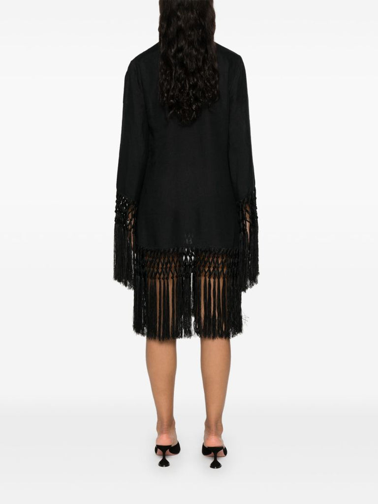Black Tassel-trim Linen Dress