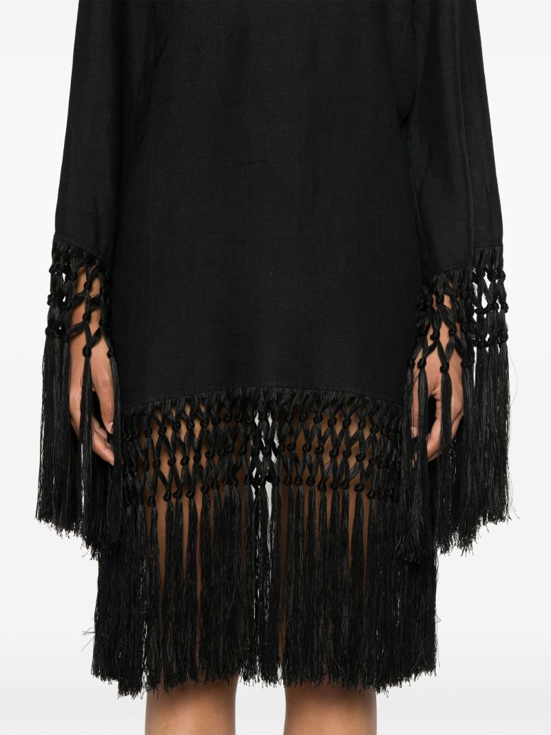 Black Tassel-trim Linen Dress