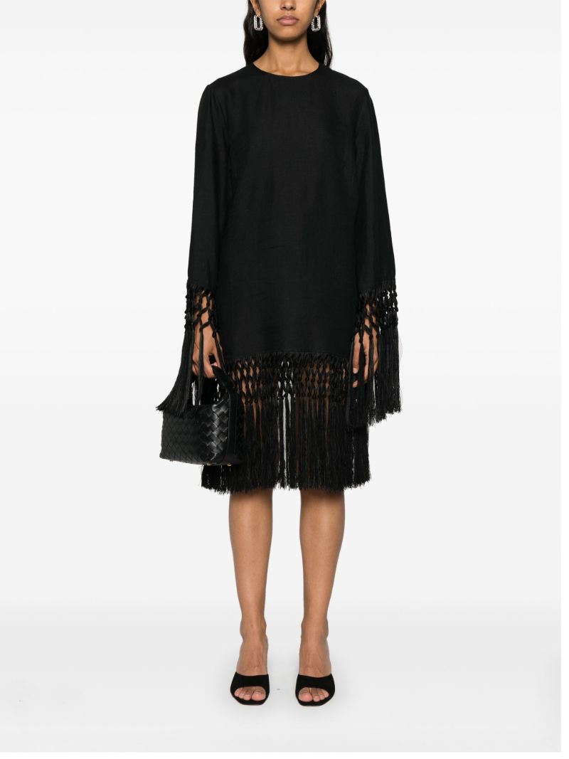 Black Tassel-trim Linen Dress