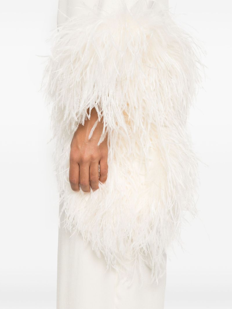 White Feather-trim Midi Dress
