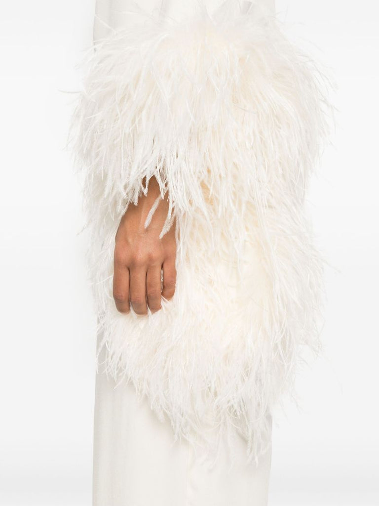 White Feather-trim Midi Dress