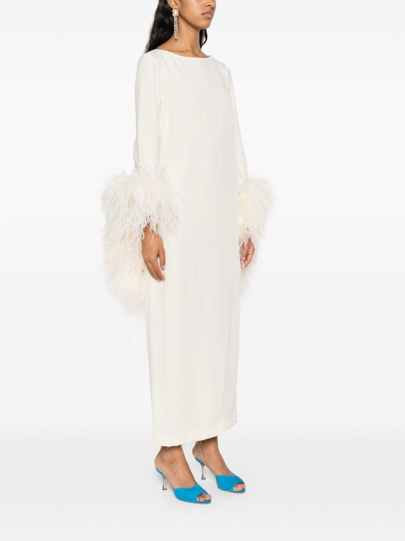 White Feather-trim Midi Dress