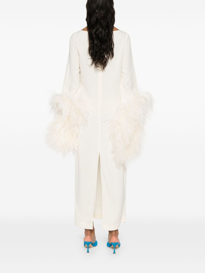 White Feather-trim Midi Dress