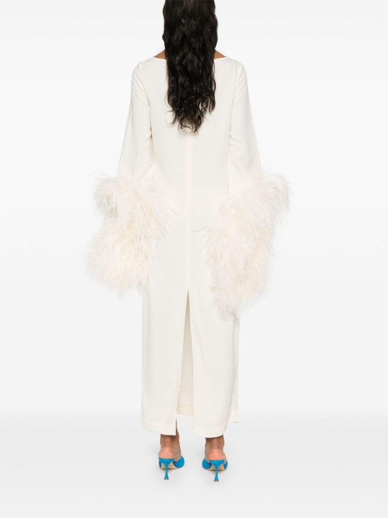 White Feather-trim Midi Dress