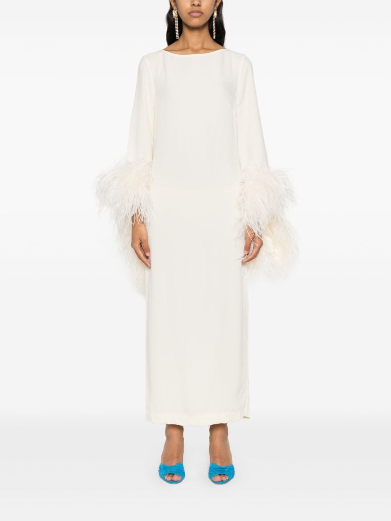 White Feather-trim Midi Dress