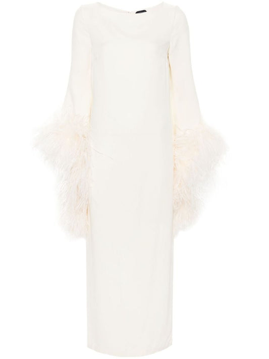 White Feather-trim Midi Dress