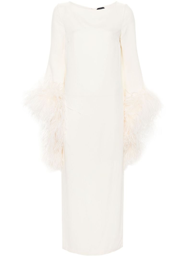 White Feather-trim Midi Dress
