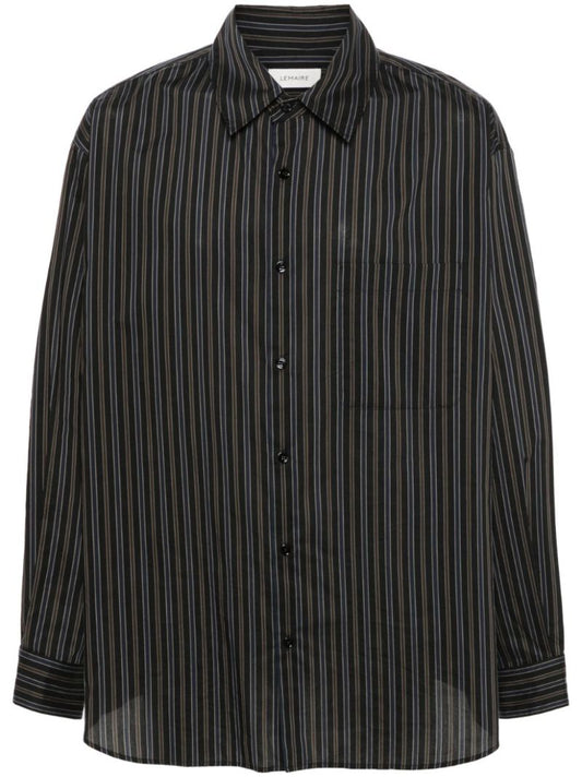 Brown Striped Cotton-silk Shirt