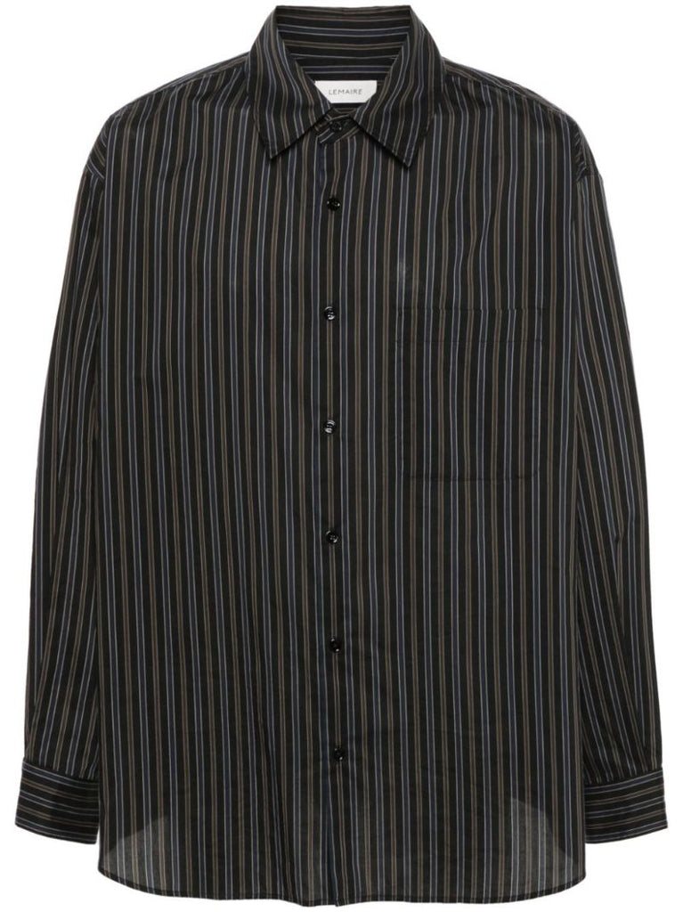 Brown Striped Cotton-silk Shirt