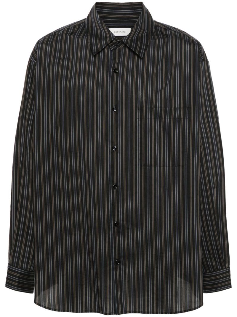 Brown Striped Cotton-silk Shirt