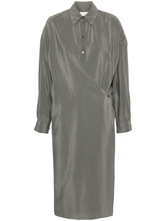 Grey Wrap Shirt Dress