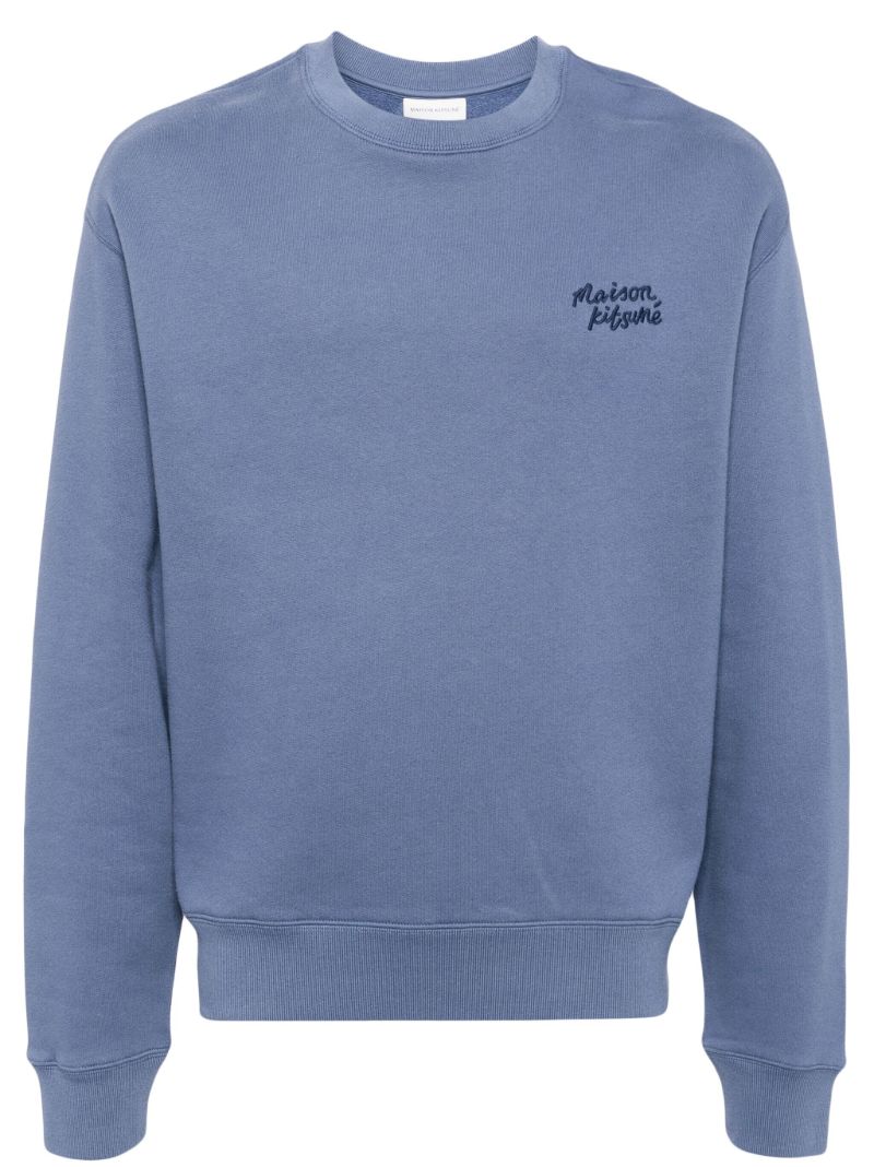 Blue Logo Embroidered Cotton Sweatshirt