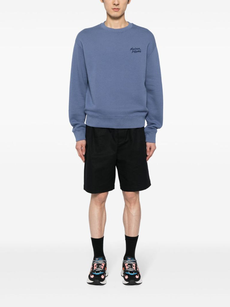 Blue Logo Embroidered Cotton Sweatshirt
