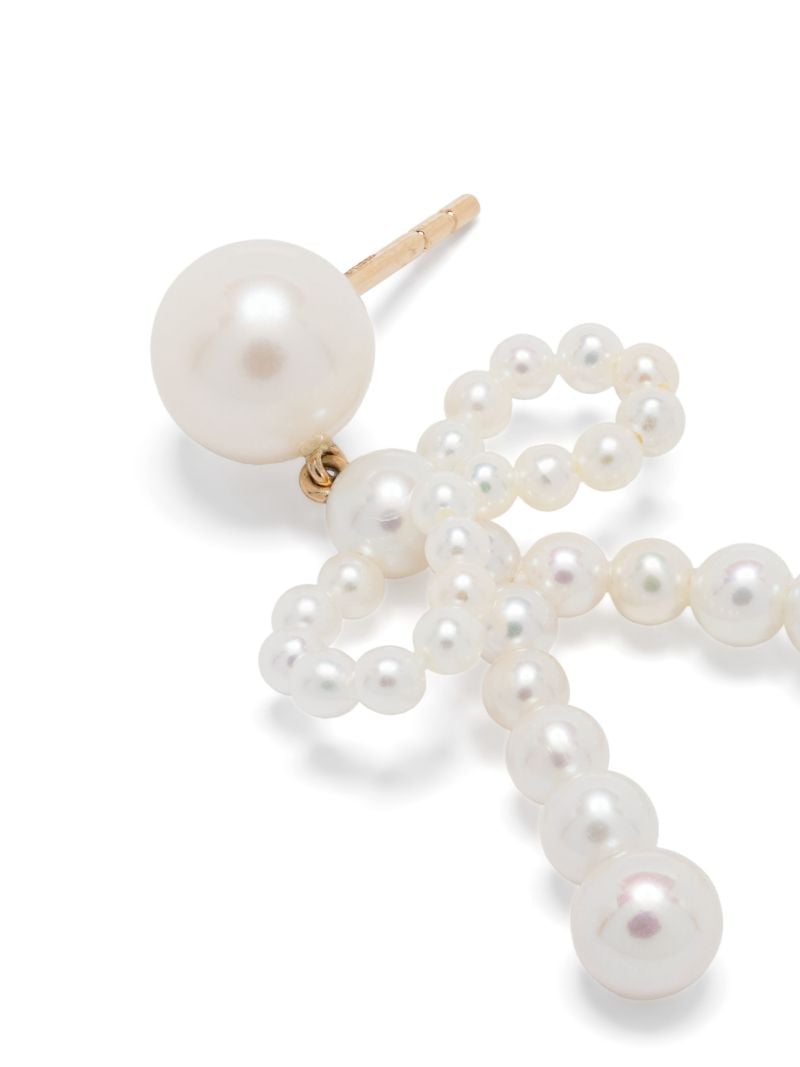 14k Yellow Gold Bow Pearl Earrings