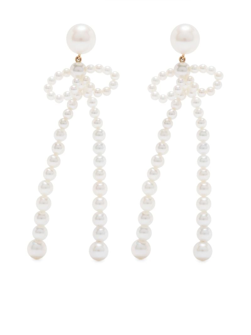 14k Recycled Yellow Gold Bow Rosette Pearl Earrings