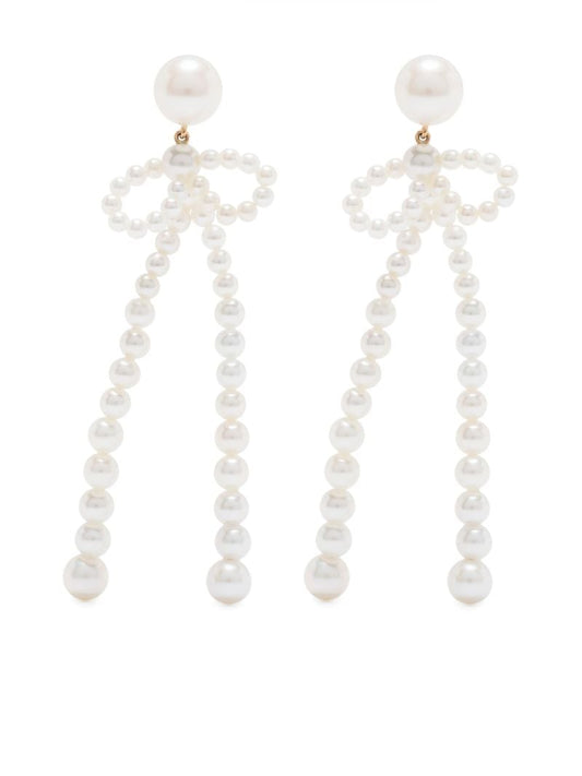 14k Recycled Yellow Gold Bow Rosette Pearl Earrings