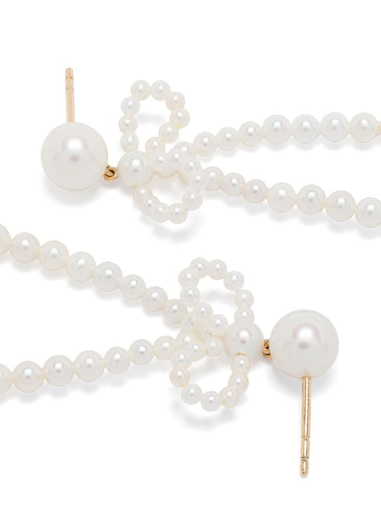 14k Recycled Yellow Gold Bow Rosette Pearl Earrings