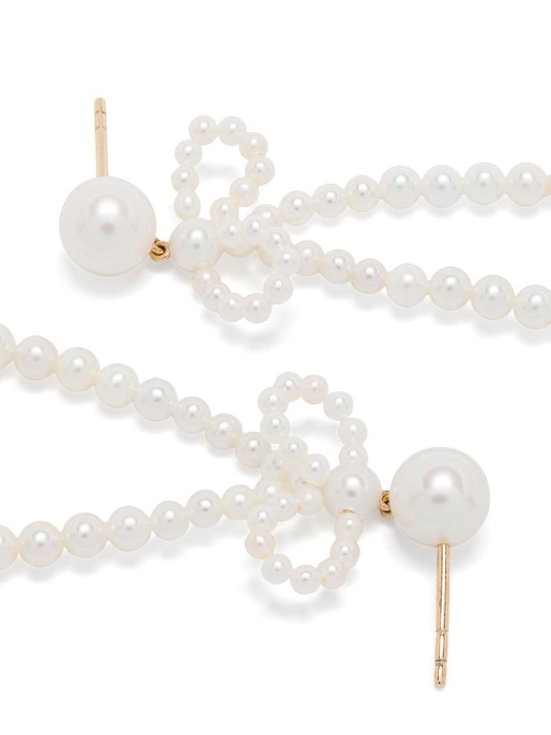 14k Recycled Yellow Gold Bow Rosette Pearl Earrings