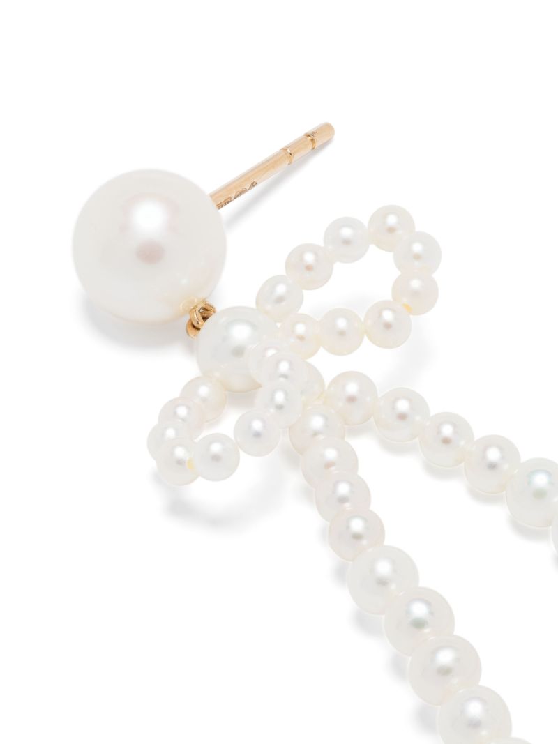14k Recycled Yellow Gold Bow Rosette Pearl Earrings