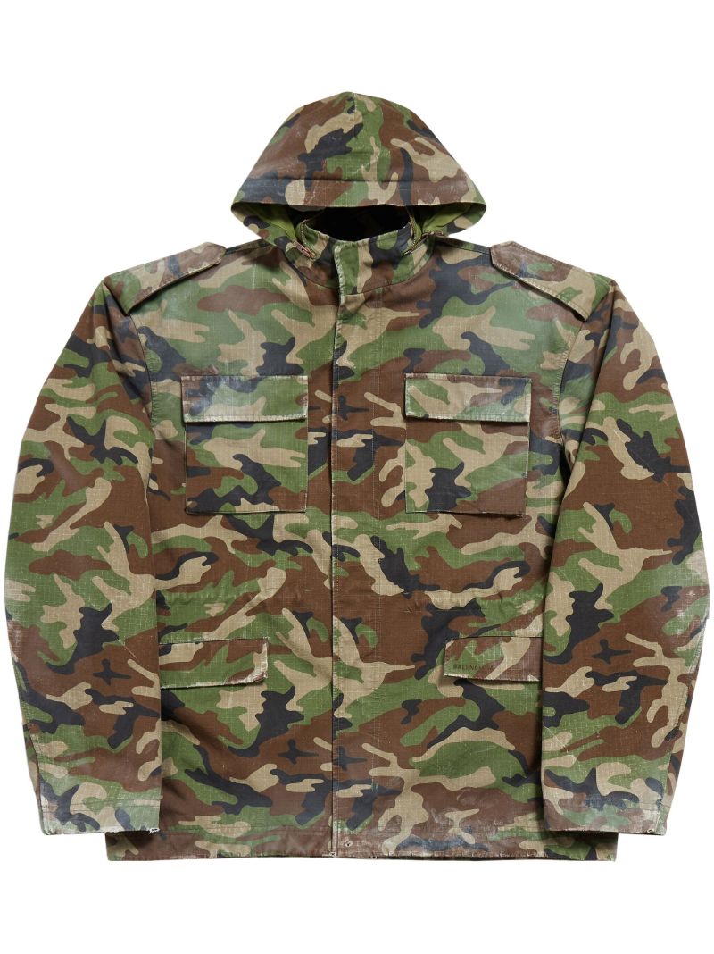 Green Camouflage-print Hooded Parka