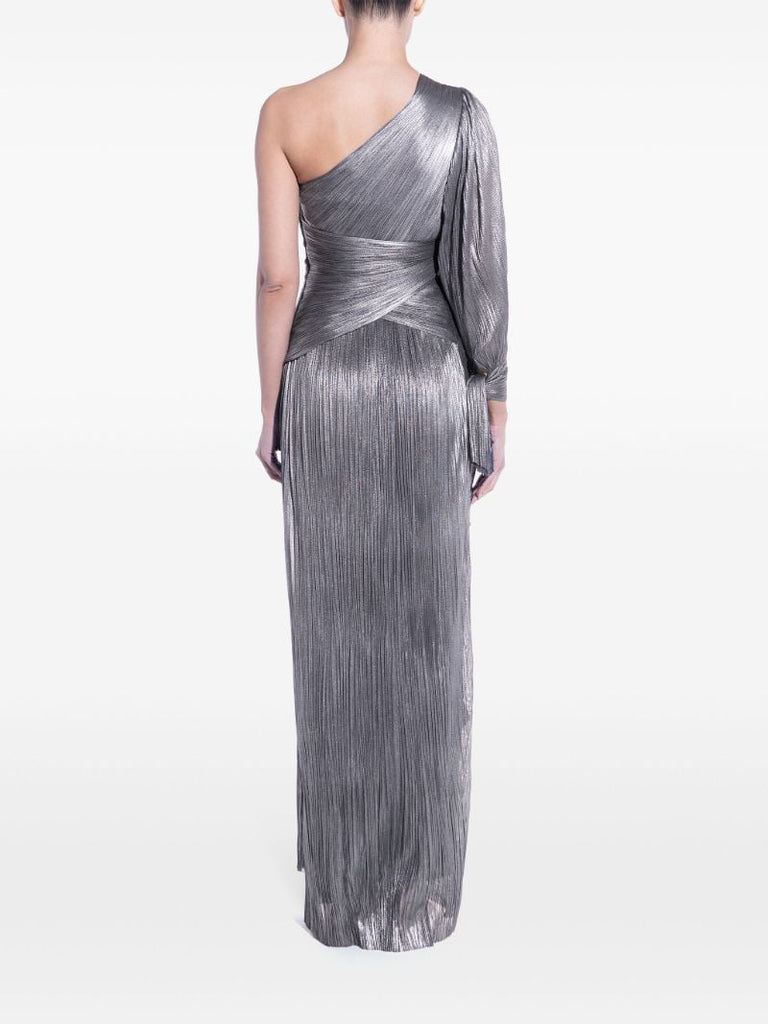 Silver-tone Palmer Asymmetric PlissÃ_x0083_Â©-tulle Gown
