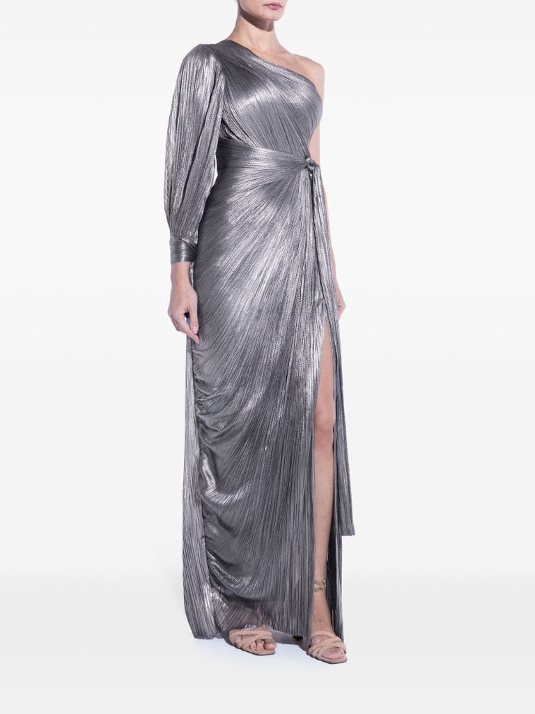 Silver-tone Palmer Asymmetric PlissÃ_x0083_Â©-tulle Gown