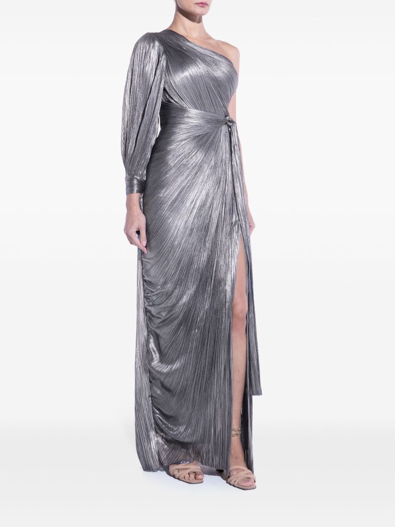 Silver-tone Palmer Asymmetric PlissÃ_x0083_Â©-tulle Gown