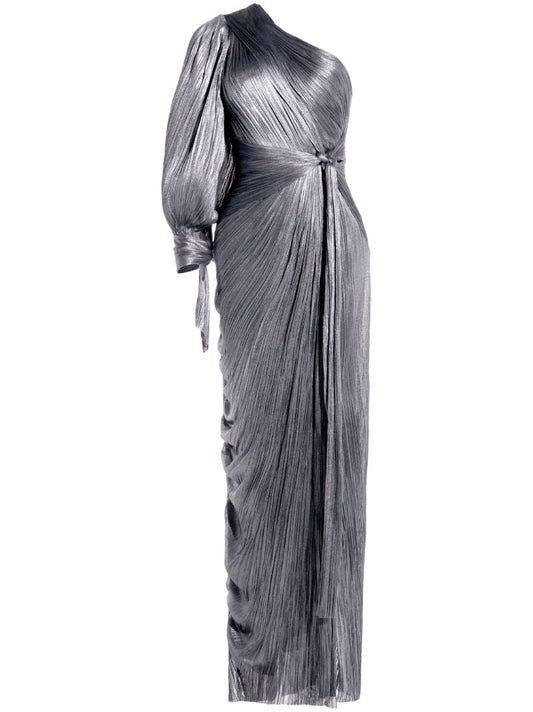 Silver-tone Palmer Asymmetric PlissÃ_x0083_Â©-tulle Gown