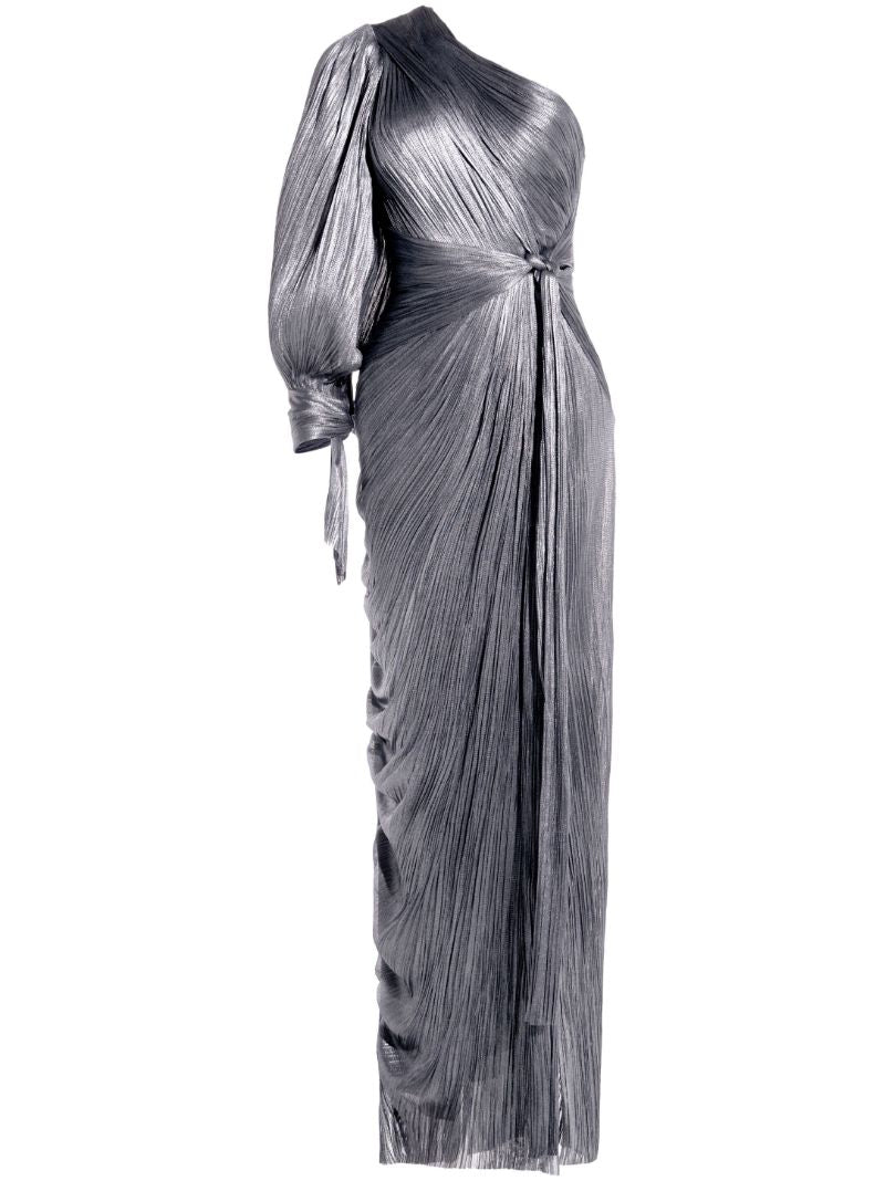 Silver-tone Palmer Asymmetric PlissÃ_x0083_Â©-tulle Gown