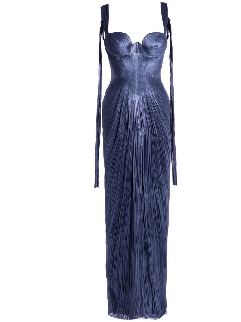 Blue Anais Pleated Corset Gown