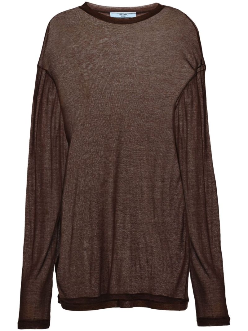 Brown Oversized Semi-sheer T-shirt
