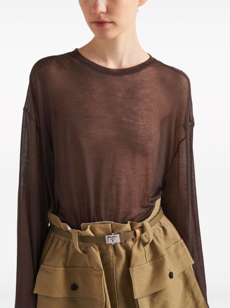 Brown Oversized Semi-sheer T-shirt