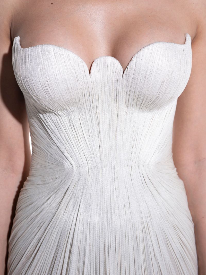White Jasleen Pleated Gown