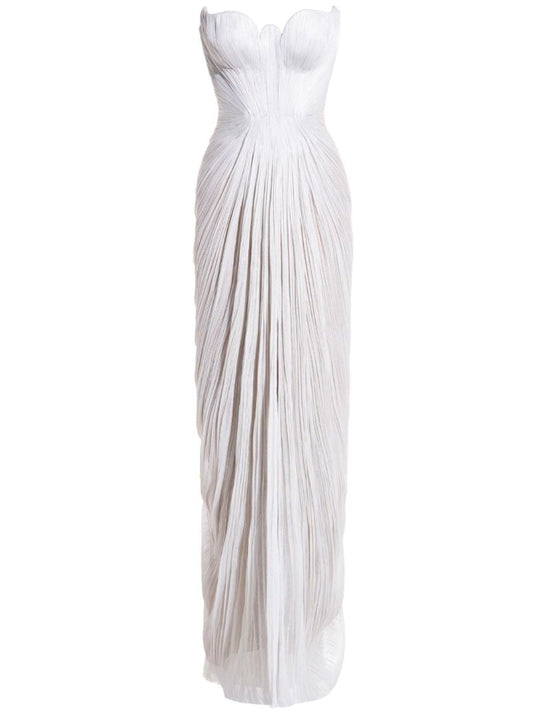 White Jasleen Pleated Gown