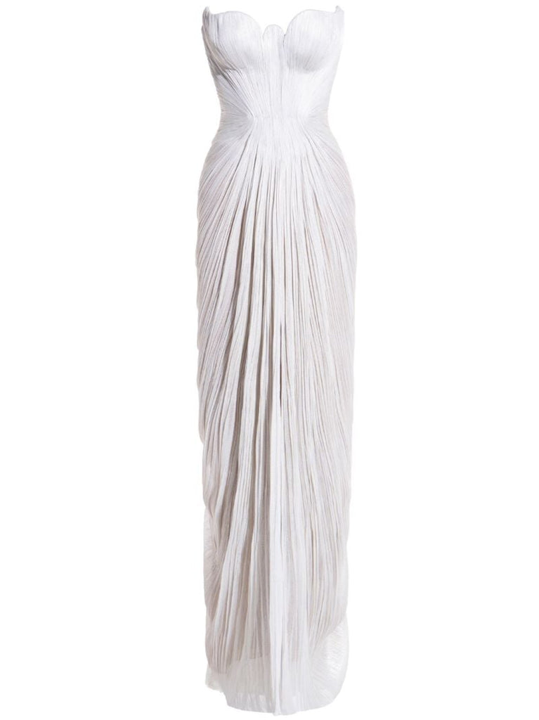 White Jasleen Pleated Gown