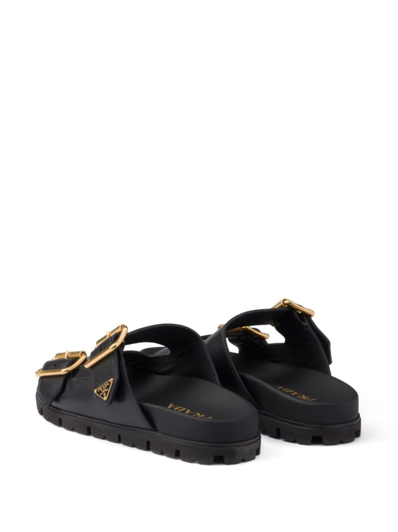 Black Triangle-logo Leather Slides